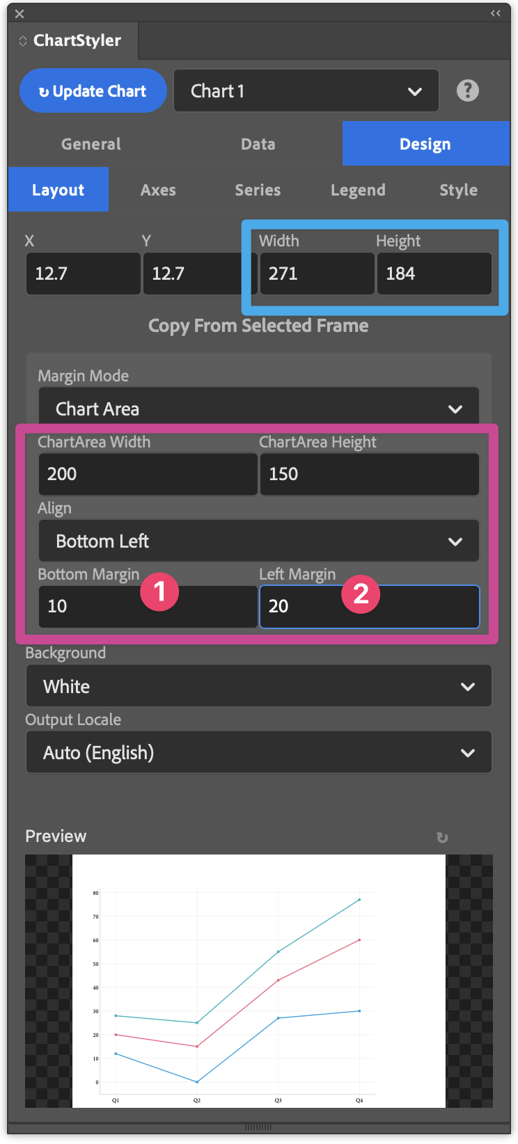 The Plugins Panel - Menu / Design / Chart Area Marging Mode Settings Bottom Left