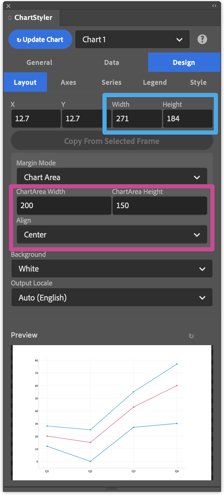 The Plugins Panel - Menu / Design / Chart Area Marging Mode Settings Center