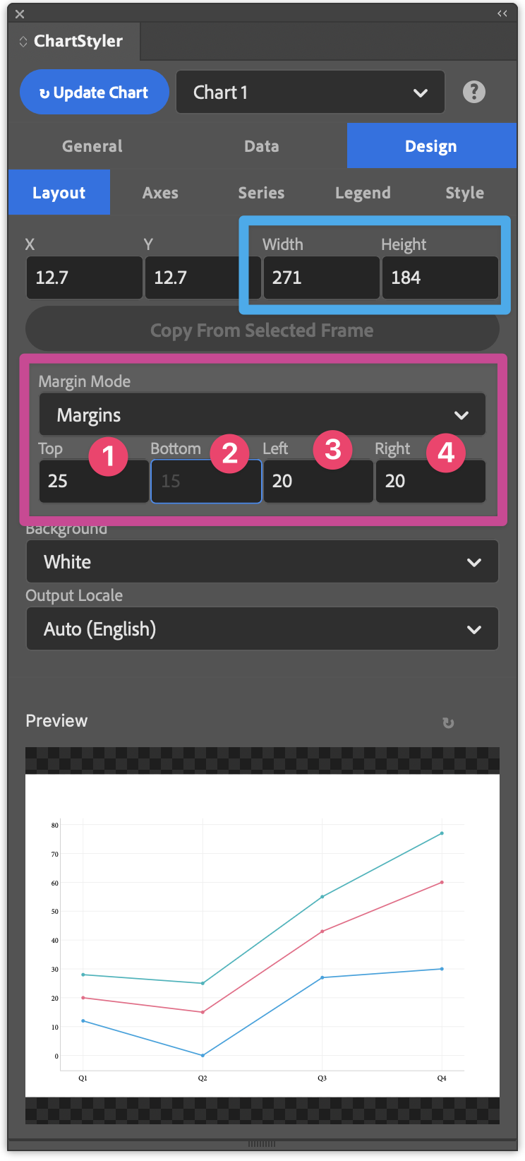 The Plugins Panel - Menu / Design / Chart Area Marging Mode Manual Preview
