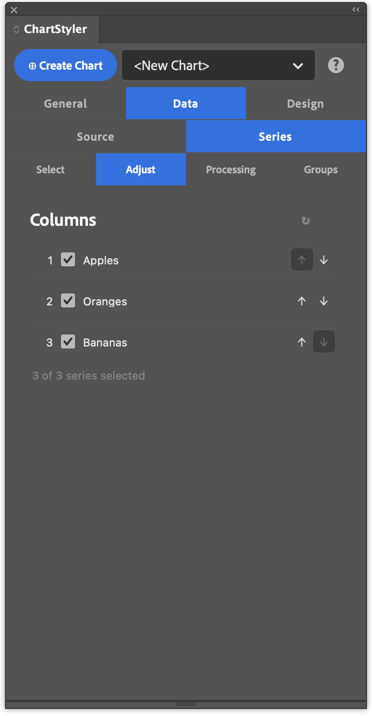 The Plugins Panel - Menu / Data / Series / Adjust