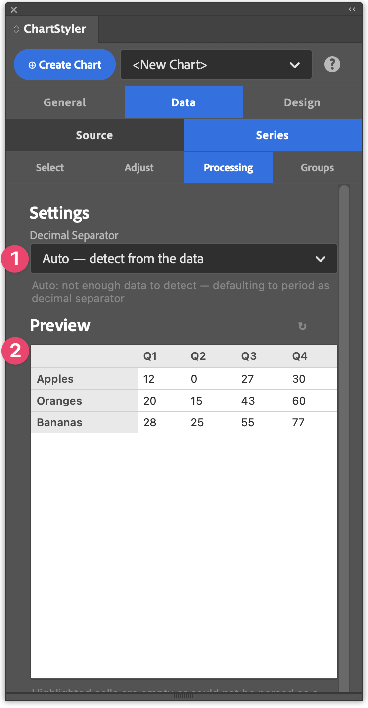 The Plugins Panel - Menu / Data / Series / Processing