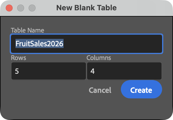 New Blank Table Example Fruit Sales 2026