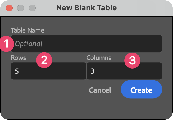 New Blank Table